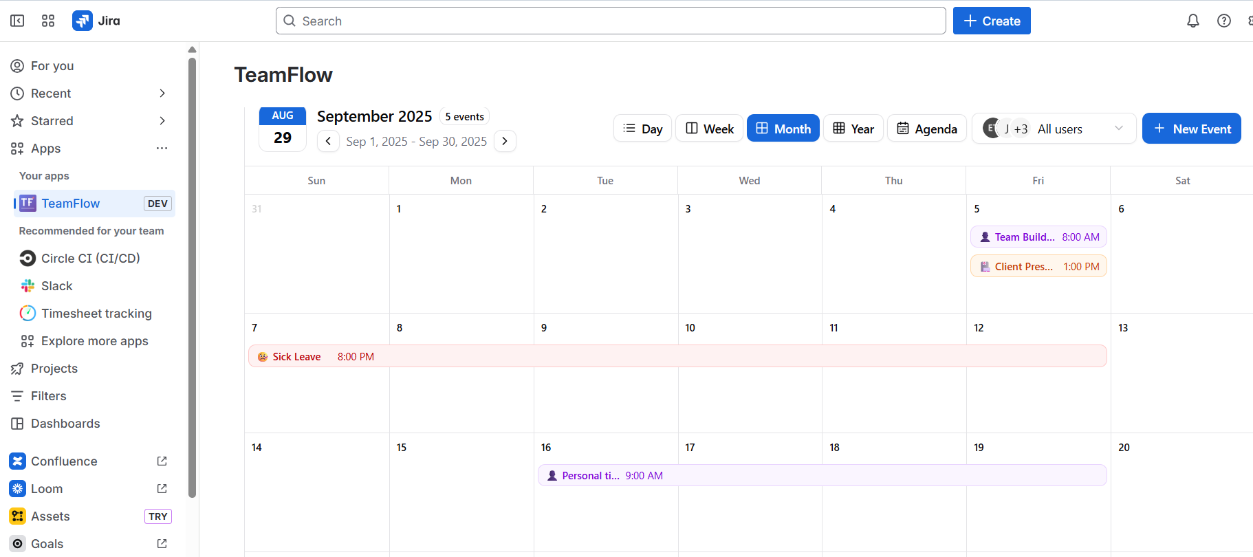 TeamFlow Calendar View
